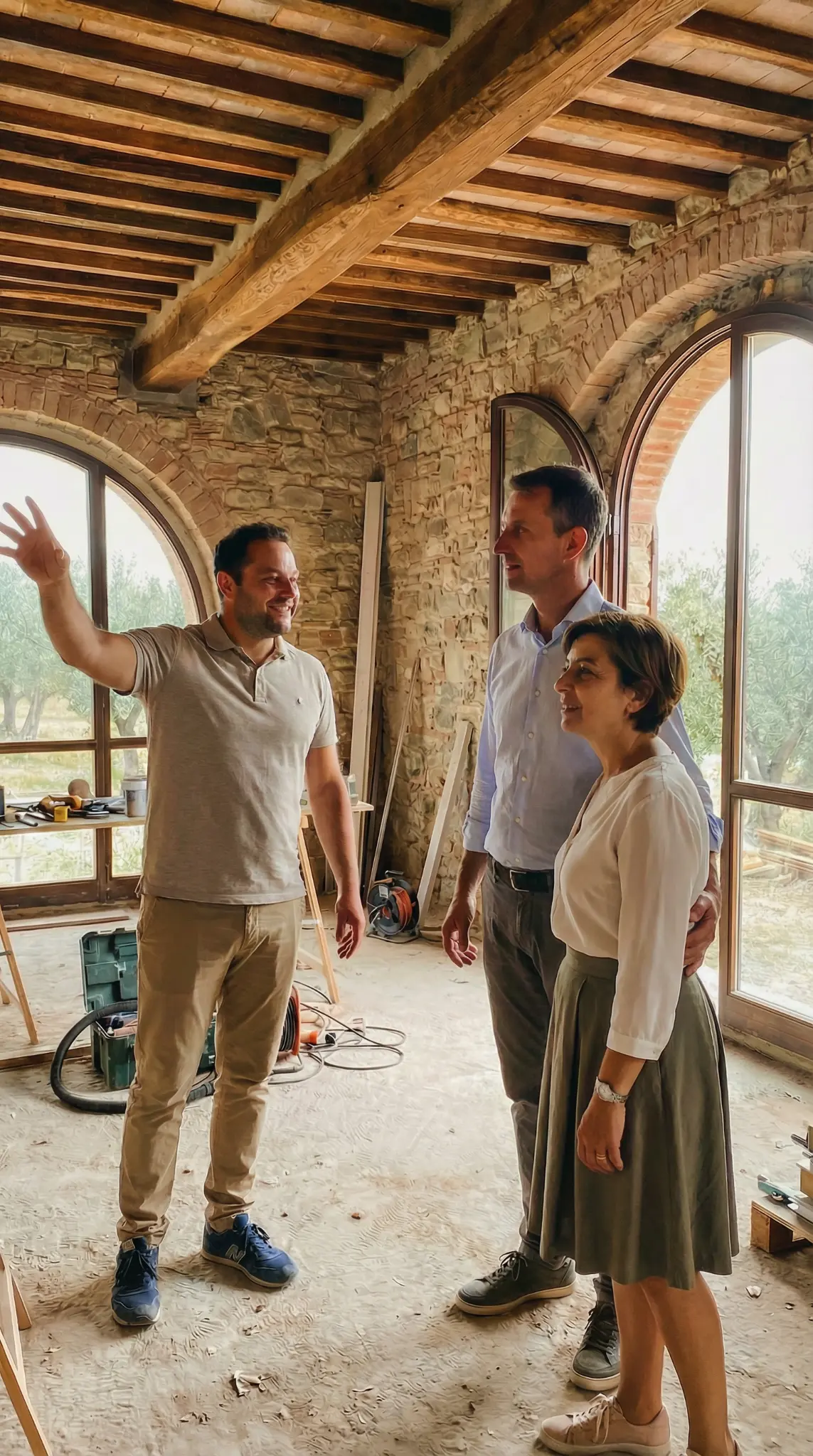 Visita in cantiere con i proprietari — travi e archi originali