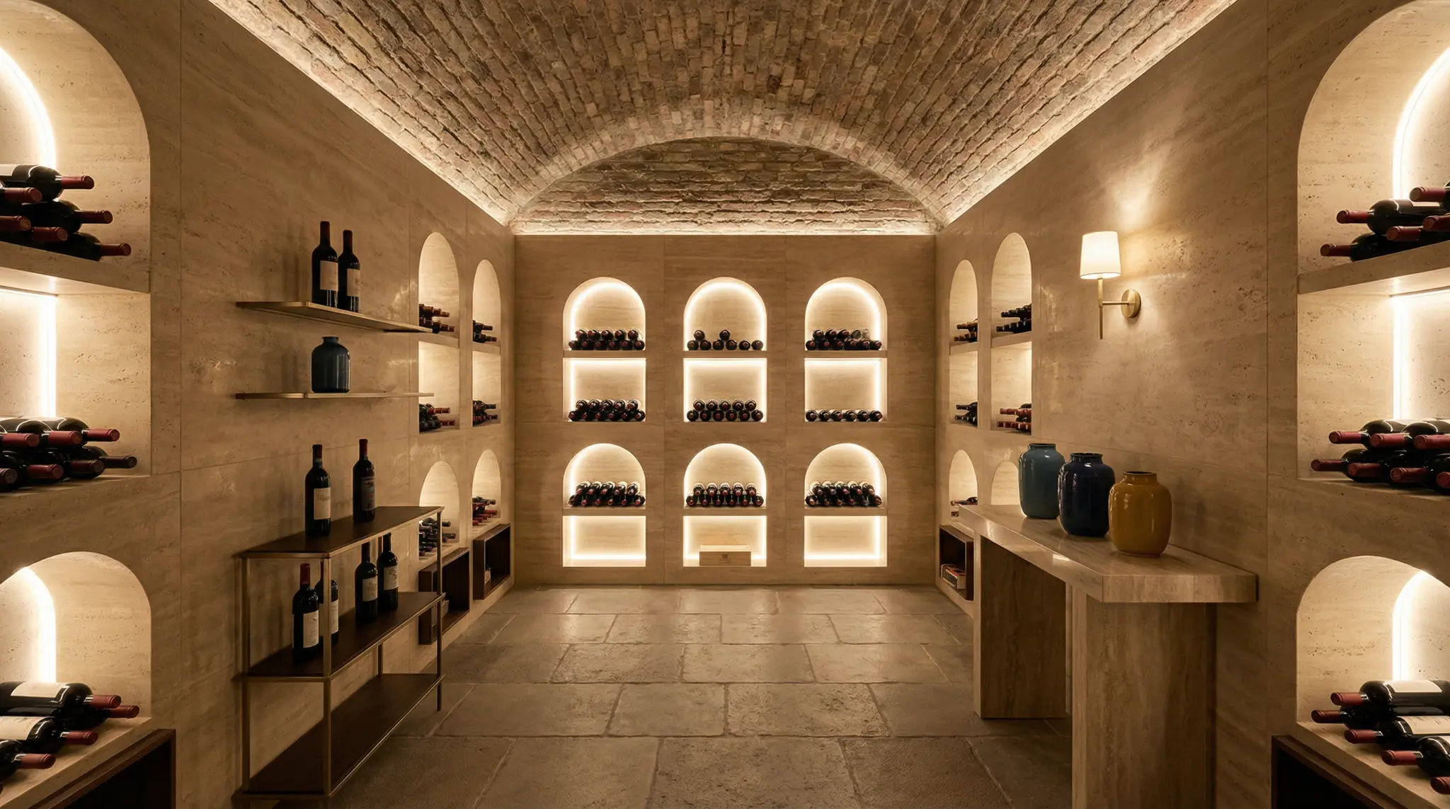 Cantina con scaffalature per il vino